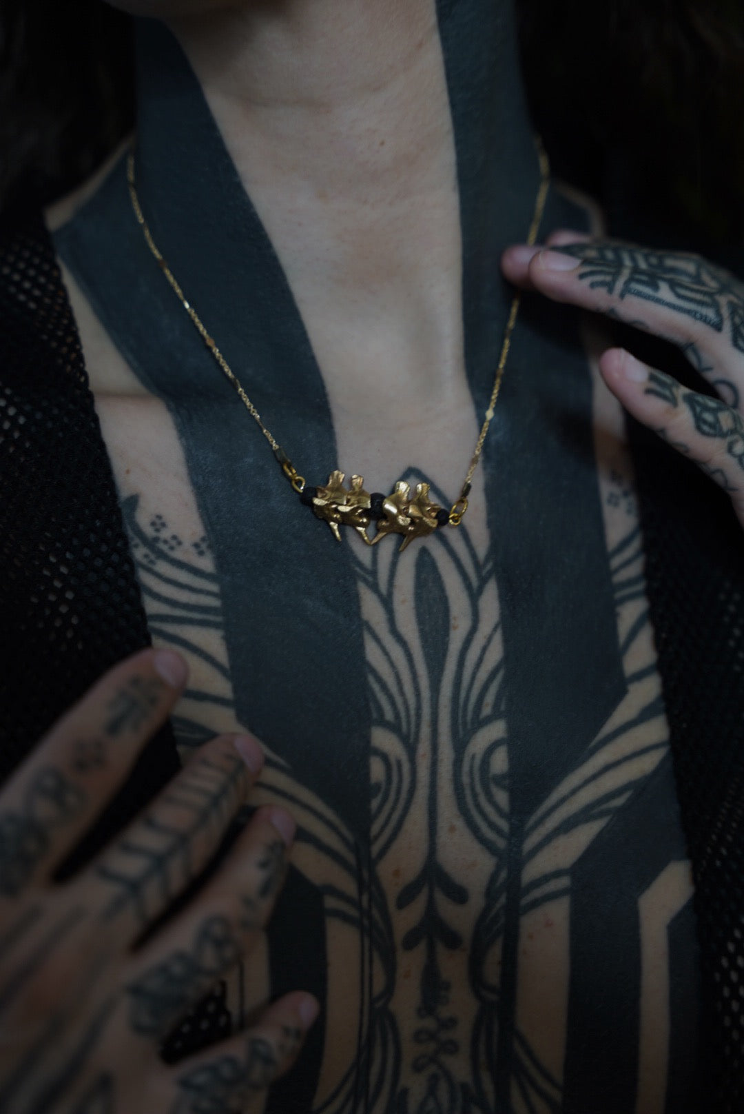 Snake Vertebrae & Stone Necklace