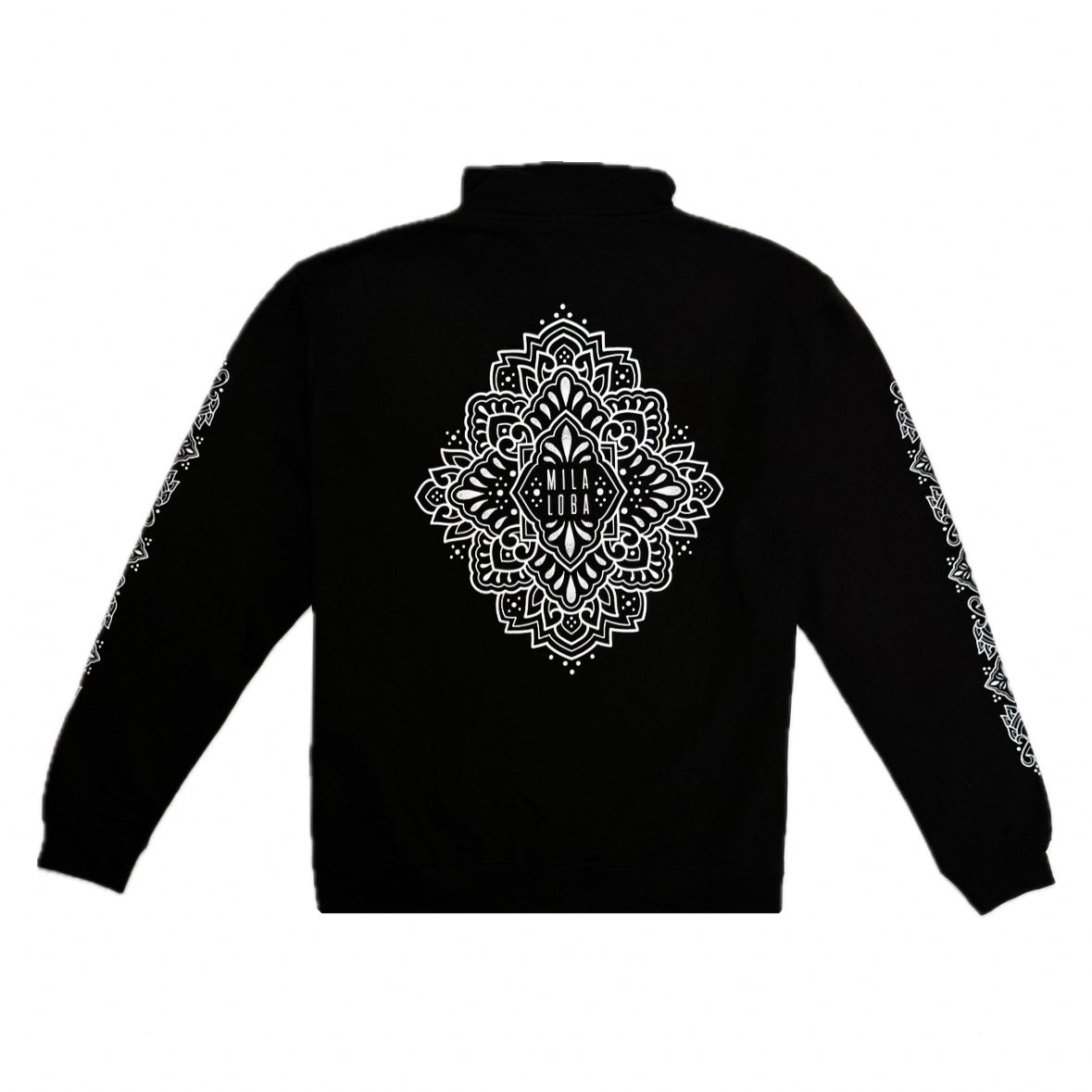 Black Ornamental Zip-Sweater