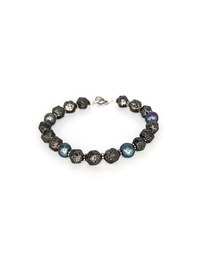 Lava Stone & Pearl Bracelet