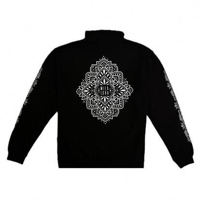Black Ornamental Zip-Sweater