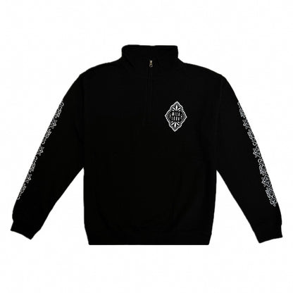 Black Ornamental Zip-Sweater