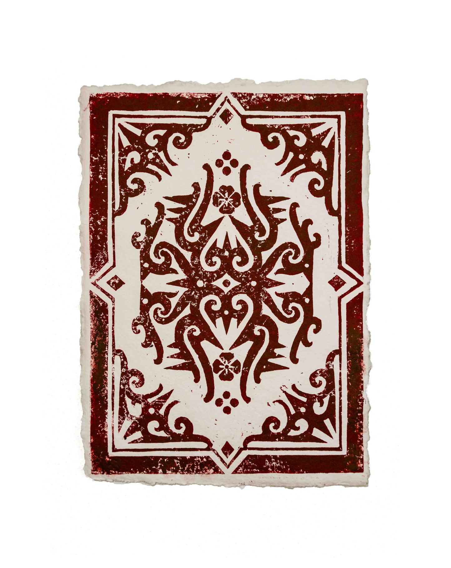 Borneo-Inspired Linocut Print (Vintage Red)