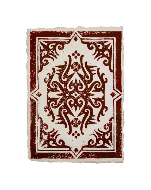Borneo-Inspired Linocut Print (Vintage Red)