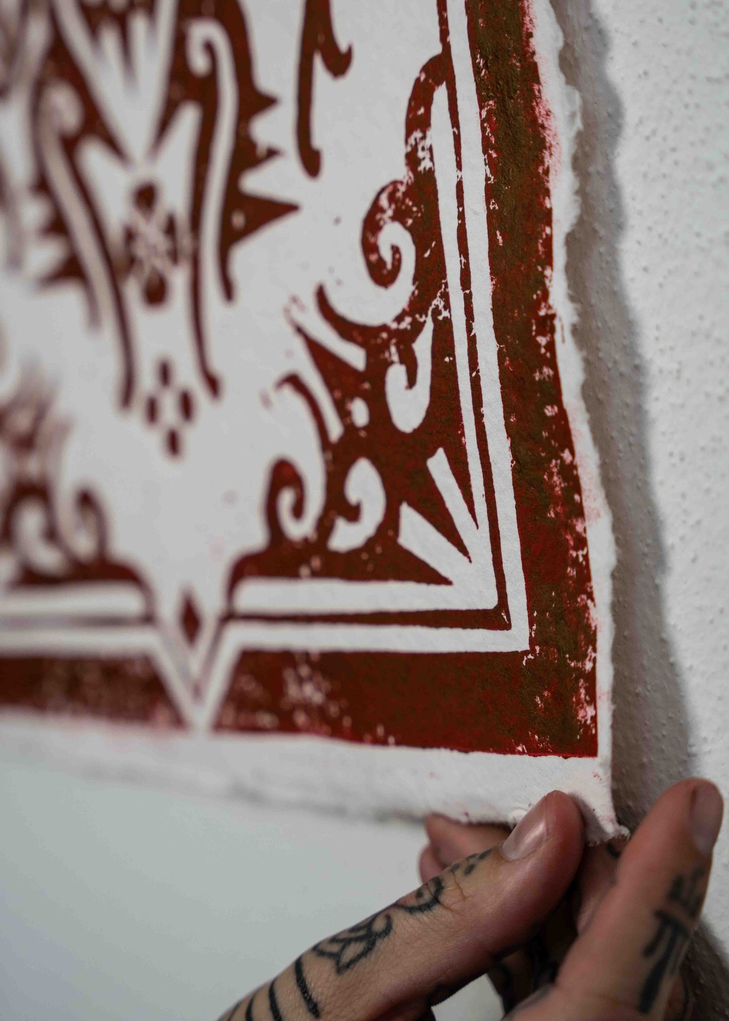 Borneo-Inspired Linocut Print (Vintage Red)