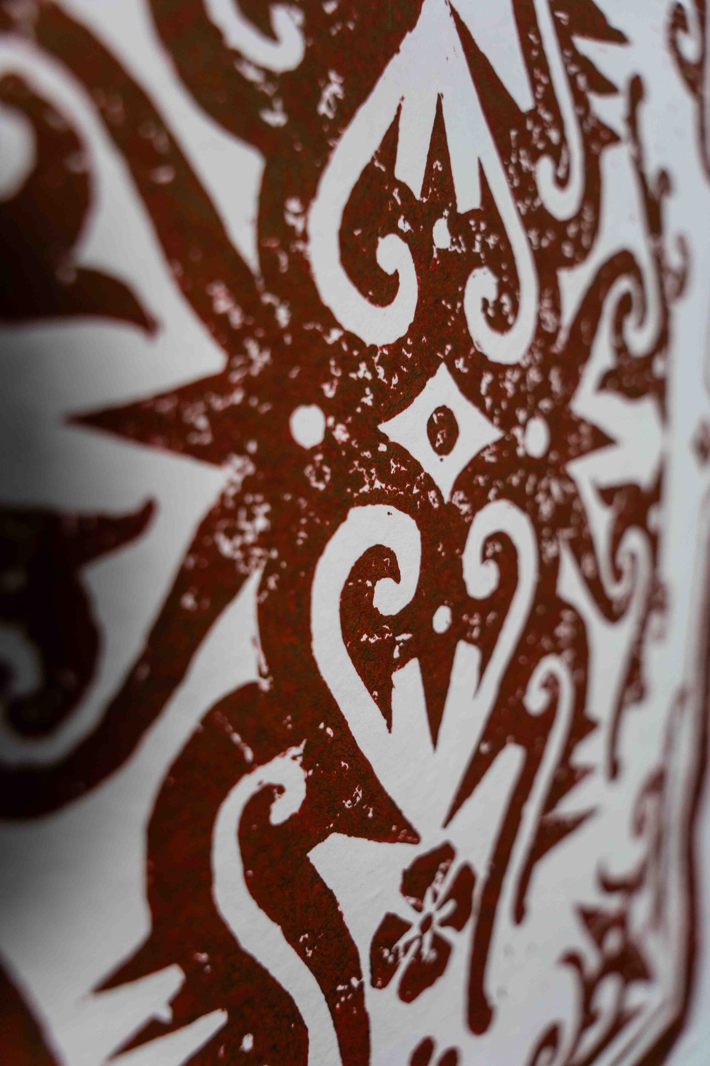 Borneo-Inspired Linocut Print (Vintage Red)