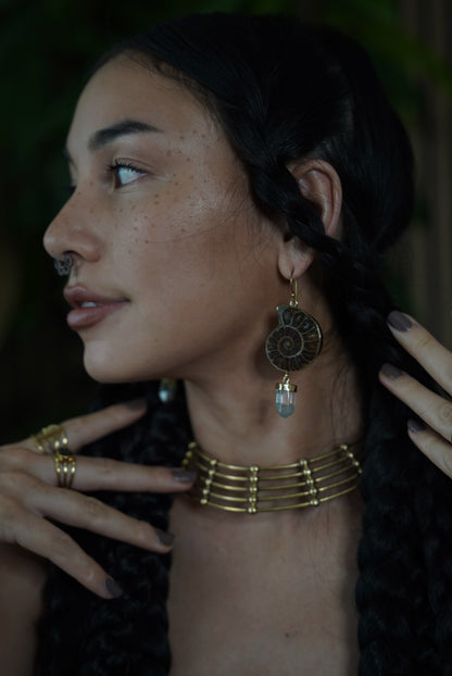 Fossil & Clear Quartz Earrings